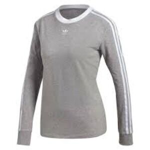 Adidas Gray White 3 Stripe Logo Long Sleeve‎ Shirt